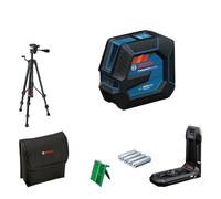 Bosch Professional livella laser a linee GLL 20-22 G (staffa LB 10, laser verde, uso interno, doppia alimentazione, 2 batterie da 1,5 V LR6, custodia protettiva, treppiede BT 150)