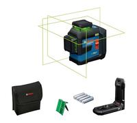 Bosch Professional livella laser a linee GLL 80-33 G (staffa LB 10, laser verde, raggio d'azione: fino a 30 m, doppia alimentazione, 4 batterie da 1,5 V LR6, custodia protettiva)
