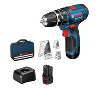 Bosch Professional Sistema 12V Trapano Avvitatore Con Percussione GSB 12V-15, Incl. Batteria 2x2.0 Ah + Caricabatterie, 2x Set Di Trapani, 1x Set Di Punte, In Borsa, Amazon Exclusive Set