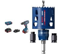 Bosch Professional Trapano a Percussione a Batteria GSB 18 V - 28 (incl. Batteria, Caricatore, L-BOXX) + Starter Kit Seghe a Tazza Expert Tough Material per Legno con Metallo, Ø 68 mm, Accessorio