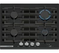 Bosch PRP6A6H40 - Piano cottura a gas, serie 6, 60 cm, FlameSelect, accensione termica, supporto lavabile in lavastoviglie, Smart Hood Automatic, Touch Control, Home Connect, vetro temperato nero con