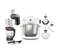 Bosch Serie 6 - Macchina da Cucina, Potenza Motore 1600 Watt, Sistema di Miscelazione 3D, Set Pasticceria, Tritatutto, Frullatore in Vetro ThermoSafe, Acciaio Inox Bianco/Argento, MUMS6EW22