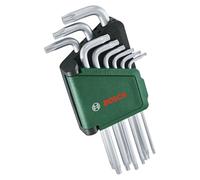 Bosch Set de 9 clés Torx (clés multitâches en acier S2 TX8-TX40 côté long surface antirouille, barrette de rangement)