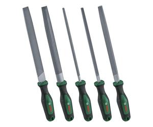 Bosch set di lime 5 pz. (robusto set di lime in metallo, contenente lime rotonde/semiarr./piatte/triang./quadrate; in acciaio al carbonio duro; lungh. stelo 200 mm; taglio medio 2; Softgrip)