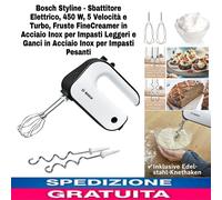 Bosch Styline - Sbattitore Elettrico, 450W, 5 Velocità e Turbo,Fruste In Acciaio