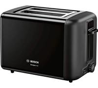 Bosch TAT3P423DE DesignLine tostapane compatto, inserto per panini in acciaio inox integrato, con funzione di scongelamento, perfetto per 2 fette di pane tostato e funzione di sollevamento, largo, 970 W, colore nero