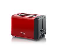 Bosch TAT4P424DE - Tostapane compatto DesignLine in acciaio INOX, con funzione di scongelamento, perfetto per 2 fette di tostapane e funzione lifting, largo, 970 W, colore: rosso