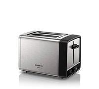 Bosch TAT5P420DE DesignLine tostapane compatto, inserto per panini in acciaio inox integrato, con funzione di scongelamento, perfetto per 2 fette di pane tostato e funzione di sollevamento, largo, 970 W, color acciaio inox