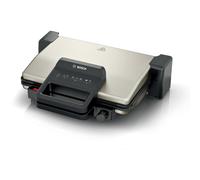 Bistecchiera BOSCH TCG3302, 2000W, 3 Posizioni di Cottura, 5 Livelli temperatura, Piastre Grill in Alluminio Rimovibili e Lavabili Lavastoviglie, Rivestimento Ceramico Antiaderente, Argento