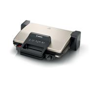 Bistecchiera BOSCH TCG3302, 2000W, 3 Posizioni di Cottura, 5 Livelli temperatura, Piastre Grill in Alluminio Rimovibili e Lavabili Lavastoviglie, Rivestimento Ceramico Antiaderente, Argento