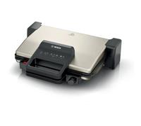 Bistecchiera BOSCH TCG3302, 2000W, 3 Posizioni di Cottura, 5 Livelli temperatura, Piastre Grill in Alluminio Rimovibili e Lavabili Lavastoviglie, Rivestimento Ceramico Antiaderente, Argento