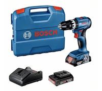 Bosch Trapano avvitatore con percussione a batteria Professional 18V System GSB 18V-45, velocità di rotazione di 1.900 giri/min, 2 batterie da 2.0 Ah, GAL 18V-20, in L-Case