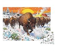 Bosche di bisonti dello Yellowstone nella tempesta di neve Puzzle in Legno Impermeabile DIY Puzzles Da 1000 Pezzi Regali Per Adulti Impossibili Per Decorazioni Domestiche