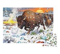Bosche di bisonti dello Yellowstone nella tempesta di neve Puzzle in Legno Impermeabile DIY Puzzles Da 1000 Pezzi Regali Per Adulti Impossibili Giochi Educativi