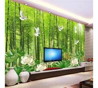 Boschetto Di Bambù Verde Fresco Loto Volo degli Uccelli In Volo Moderna Carta Da Parati 3D Seta Pregiata Testurizzata Ideale Per La Camera Letto Del Soggiorno-350cm×256cm