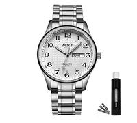 BOSCK Mens Analog Watch,Stainless Steel Waterproof Fashion Wrist Watch for Men,Auto Date and Day Watch (argento argento)