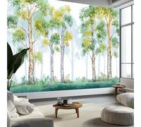Bosco Di Betulle Acquerello Disegnato A Mano Carta Da Parati 3D Fotomurale Murali 400 x 280 cm, Moderna Fotomurali Murales Verde Poster Da Muro Per Soggiorno Divano Tv Hotel A Tema Corridoio
