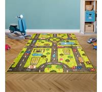 Bosdela Tappeto per bambini e neonati - Diverse varianti di design, lavabile, antiscivolo, morbido, ideale per camerette e sale giochi, 100 x 160 cm, verde città.