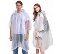Bosdontek 2 Pezzi Poncho Antipioggia Impermeabile per Adulti, Riutilizzabile Poncho Impermeabile Portatile Mantella Antipiggia Uomo con Cappuccio per Festival Concerto Trekking Escursione (Bianco)