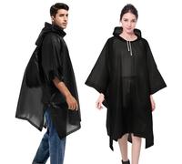 Bosdontek 2 Pezzi Poncho Antipioggia Impermeabile per Adulti, Riutilizzabile Poncho Impermeabile Portatile Mantella Antipiggia Uomo con Cappuccio per Festival Concerto Trekking Escursione (Nero)