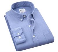 BoShiNuo Autunno Inverno Caldo Cotone Velluto A Coste Camicia Uomo Manica Lunga Button Down Smart Casual Camicie per Uomo Confortevole, Azzurro, XS