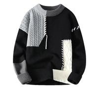 BoShiNuo Autunno Inverno Maglia Pullover Uomo Patchwork O Collo Casual Maglieria Mens Allentato Streetwear Maglione Lavorato A Maglia Uomo, grigio, L