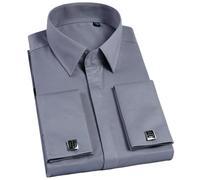 BoShiNuo Camicia da uomo a maniche lunghe slim fit a righe Business Suit Windsor collare francese gemelli camicia per uomo, 200-91 Confezione da 1, XL