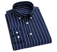 BoShiNuo Camicie casual da uomo con classico design a righe bianche e nere camicie a maniche lunghe per ambienti casual sociali, Navy9 a righe, M