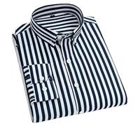BoShiNuo Camicie casual da uomo con classico design a righe bianche e nere camicie a maniche lunghe per ambienti casual sociali, A righe nere., L