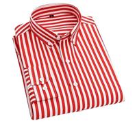 BoShiNuo Camicie casual da uomo con classico design a righe bianche e nere camicie a maniche lunghe per ambienti casual sociali, A righe rosse., XXL