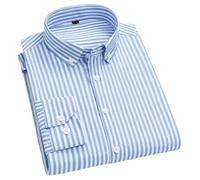 BoShiNuo Camicie casual da uomo con classico design a righe bianche e nere camicie a maniche lunghe per ambienti casual sociali, A righe azzurre, L