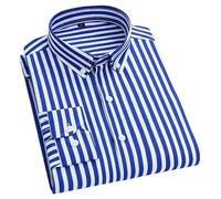 BoShiNuo Camicie casual da uomo con classico design a righe bianche e nere camicie a maniche lunghe per ambienti casual sociali, A righe blu., L