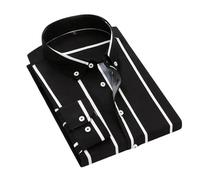 BoShiNuo Camicie casual da uomo con classico design a righe bianche e nere camicie a maniche lunghe per ambienti casual sociali, Strisce larghe nere, XL