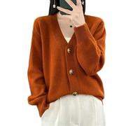 BoShiNuo Donne Scollo a V Casual Cardigan Maglione Primavera Autunno Colore Puro Cappotto Manica Lunga Lana Cashmere Maglieria, H-830, L