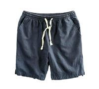 BoShiNuo Estate cotone lino pantaloncini da spiaggia pantaloni per uomini casual sold colore allentato con coulisse incrociata, blu profondo, 3XL