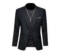 BoShiNuo Giacca leggera da uomo Autunno Slim Fit Casual Business Suit Non Stiro Anti Rughe Colore Solido Abito Classico, Nero , L