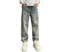 BoShiNuo Jeans da uomo a gamba larga in jacquard dritto casual, Hy001, S