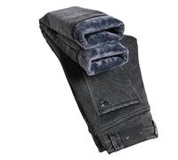 BoShiNuo Jeans da uomo in pile caldo inverno spesso slim fit business casual blu pantaloni classici in cotone elastico nero pantaloni in denim, Grigio fumo 9, 44