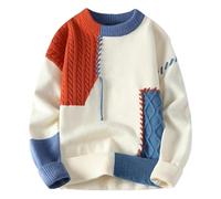 BoShiNuo Maglioni Autunno Inverno Uomo Pullovers Patchwork Girocollo Maglieria Casual Uomo Streetwear Maglione Uomo, Arancione, M
