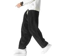 BoShinuo - Pantaloni sarouel da uomo in velluto costato giapponese per l'inverno, pantaloni da jogging casual, hip-hop, da strada, Nero , L