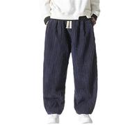 BoShinuo - Pantaloni sarouel da uomo in velluto costato giapponese per l'inverno, pantaloni da jogging casual, hip-hop, da strada, Blu marino, S