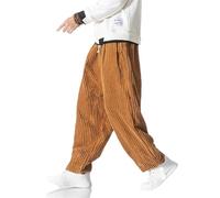 BoShinuo - Pantaloni sarouel da uomo in velluto costato giapponese per l'inverno, pantaloni da jogging casual, hip-hop, da strada, giallo, L