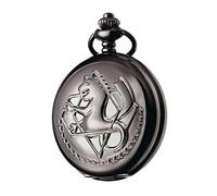BOSHIYA Fullmetal Alchemist Orologio da tasca con catena vintage bronzo al quarzo orologio da tasca accessori cosplay anime merch confezione regalo, FMA-Nero, L, Fullmetal Alchemist Orologio da tasca