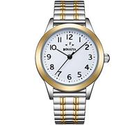 BOSHIYA Orologi da donna con cinturino elasticizzato da 30 mm, analogico, al quarzo, in acciaio inox, cinturino di espansione, impermeabile, per polso piccolo, argento e oro, Quadrante oro