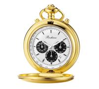 BOSHIYA Orologio da tasca al quarzo liscio da uomo, multifunzionale, cronografo, classico, vintage, per uomo e donna, con catena, regalo di Natale, laurea, compleanno, festa del papà, Oro