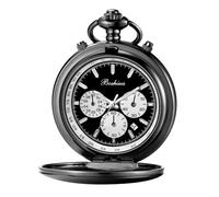 BOSHIYA Orologio da tasca al quarzo liscio da uomo, multifunzionale, cronografo, classico, vintage, per uomo e donna, con catena, regalo di Natale, laurea, compleanno, festa del papà,