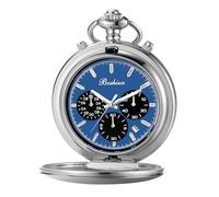 BOSHIYA Orologio da tasca al quarzo liscio da uomo, multifunzionale, cronografo, classico, vintage, per uomo e donna, con catena, regalo di Natale, laurea, compleanno, festa del papà, Argento