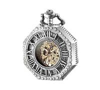 BOSHIYA Orologio da tasca meccanico da uomo, classico orologio da tasca ottagonale, stile steampunk, vintage, con catena/carica manuale/quadrante con numeri romani, Argento