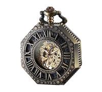BOSHIYA Orologio da tasca meccanico luminoso Steampunk vintage orologio da tasca/con catene/carica manuale/scheletro nero/quadrante numeri romani.., Ottago-Bronzo, Retro