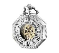 BOSHIYA Orologio da tasca meccanico vintage da uomo, luminoso, stile steampunk, con catena, quadrante scheletrato, numeri romani, idea regalo per la festa del papà, Ottagono-Argento